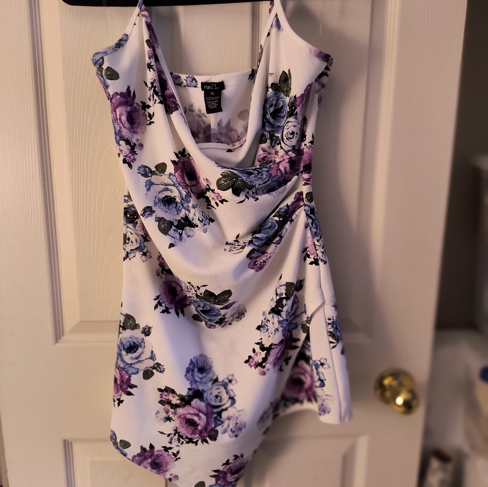 Rue21 Floral Skort Style Romper- White and Blue